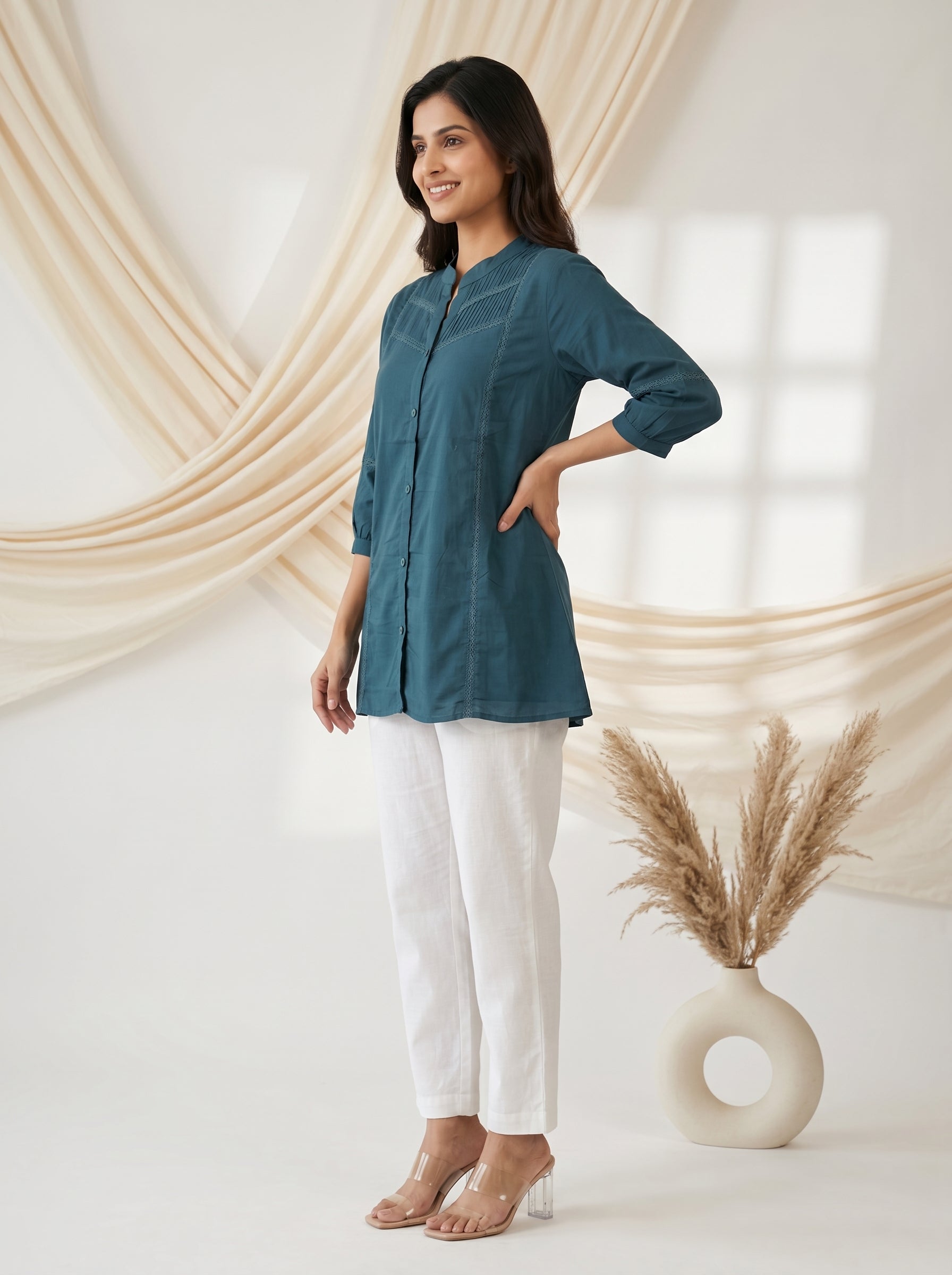 Teal Blue Solid A-Line Tunic