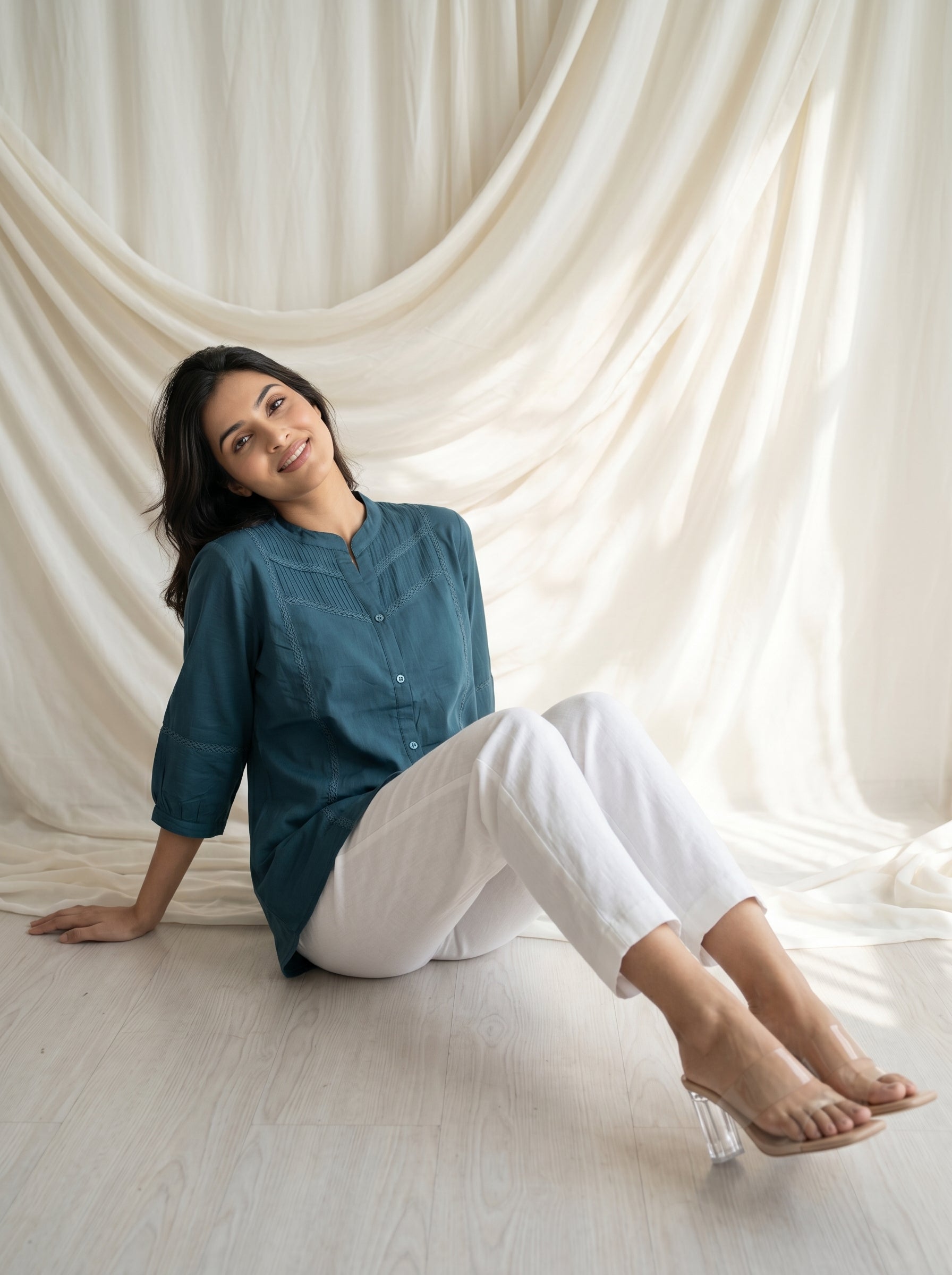 Teal Blue Solid A-Line Tunic