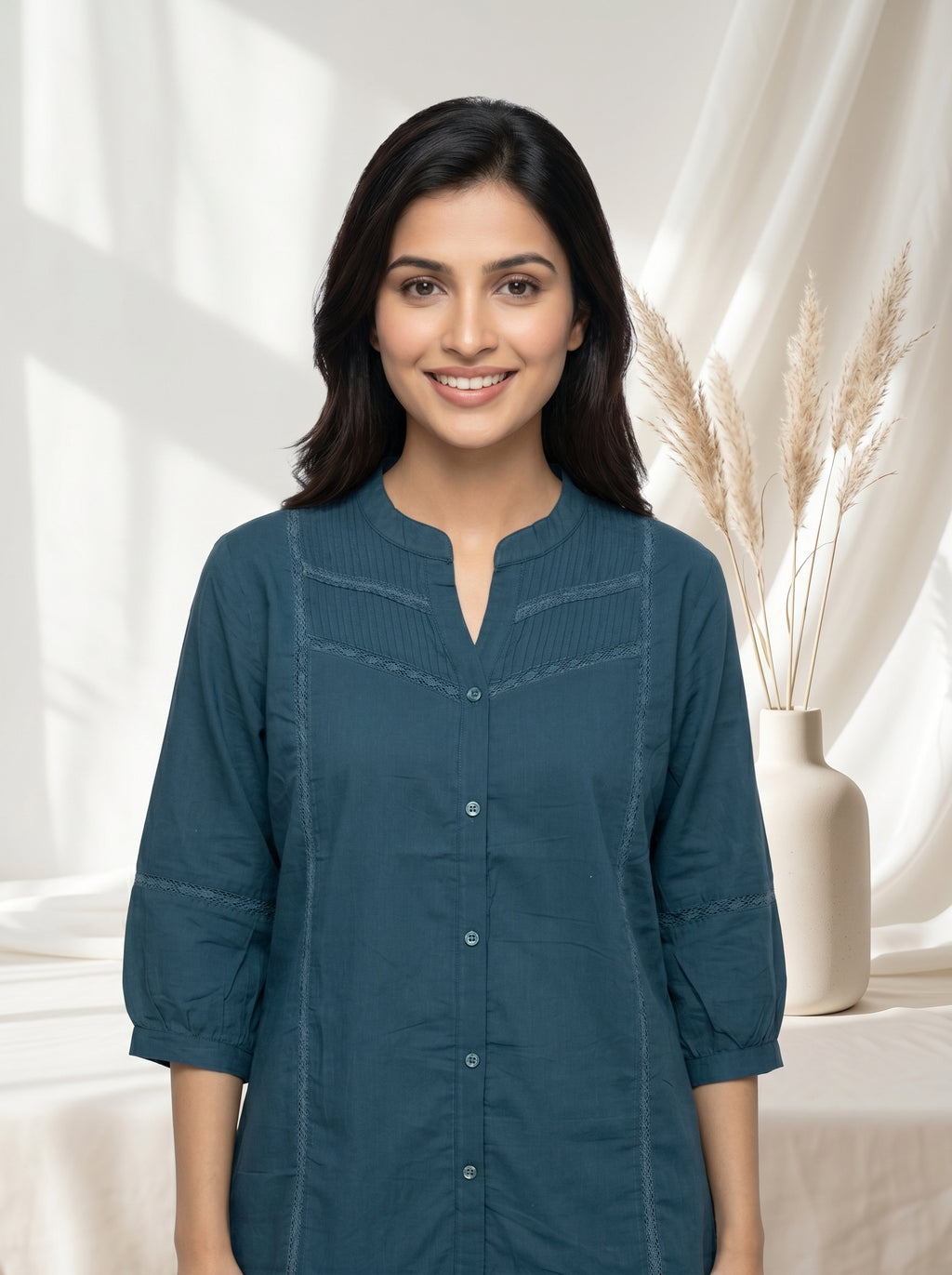 Teal Blue Solid A-Line Tunic