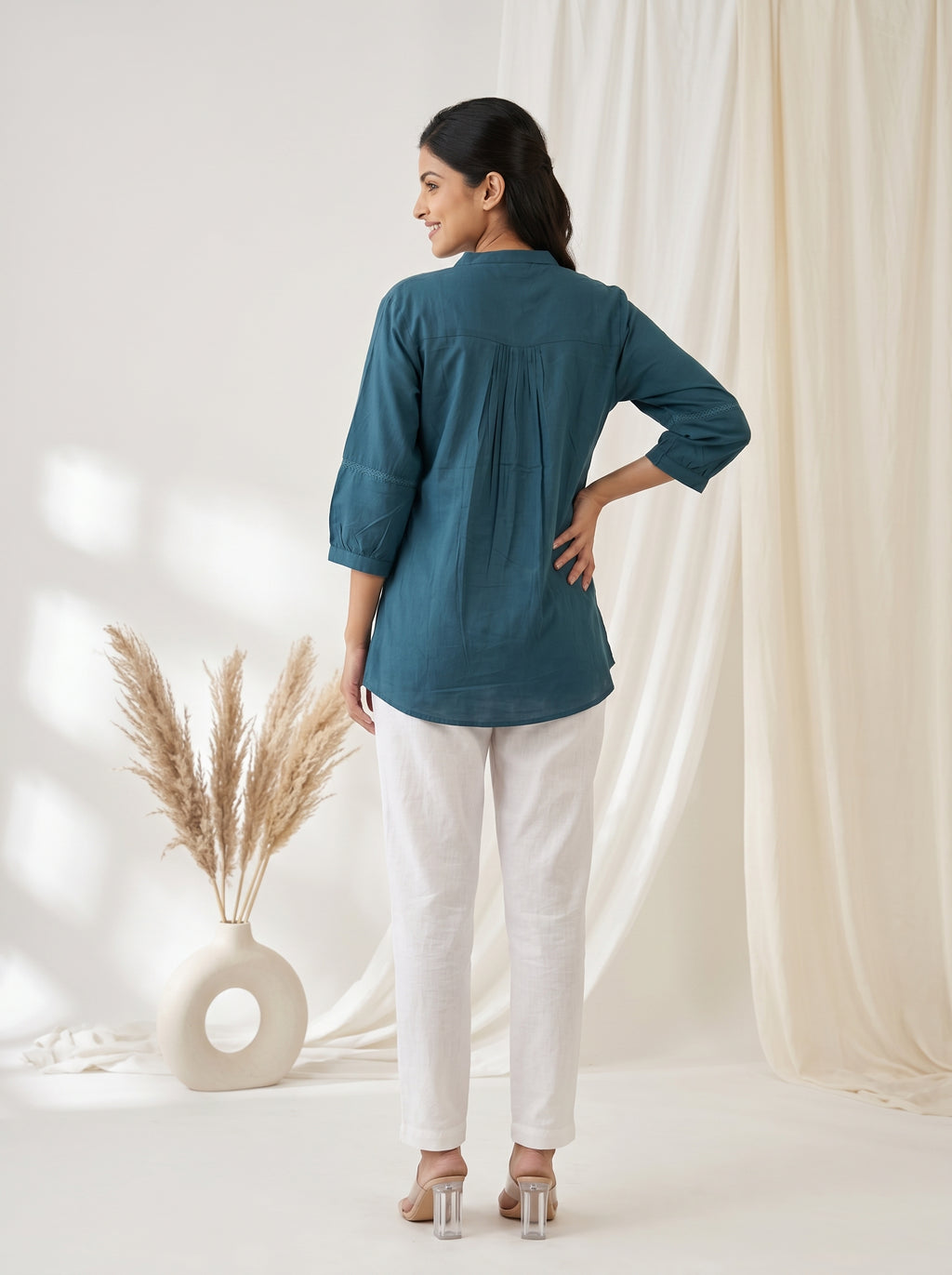 Teal Blue Solid A-Line Tunic