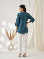 Teal Blue Solid A-Line Tunic