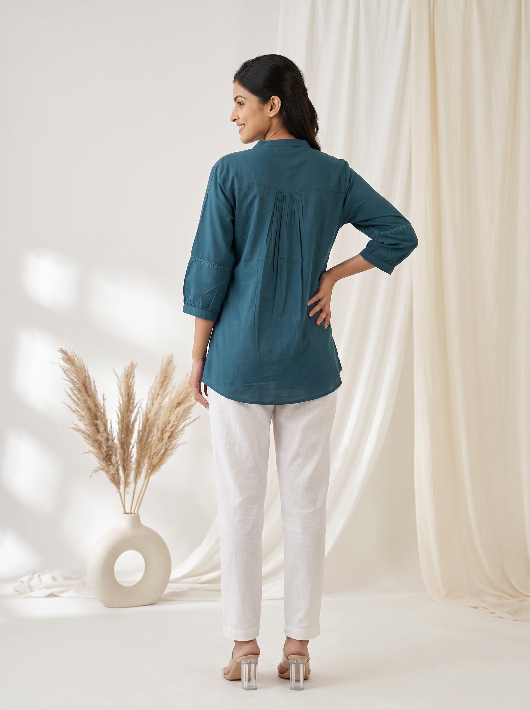 Teal Blue Solid A-Line Tunic