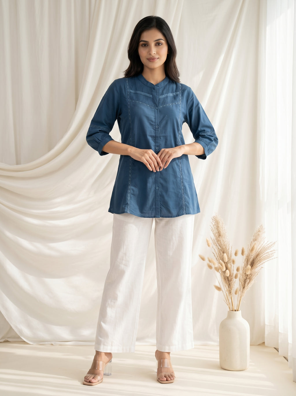 Steel Blue Solid A-Line Tunic