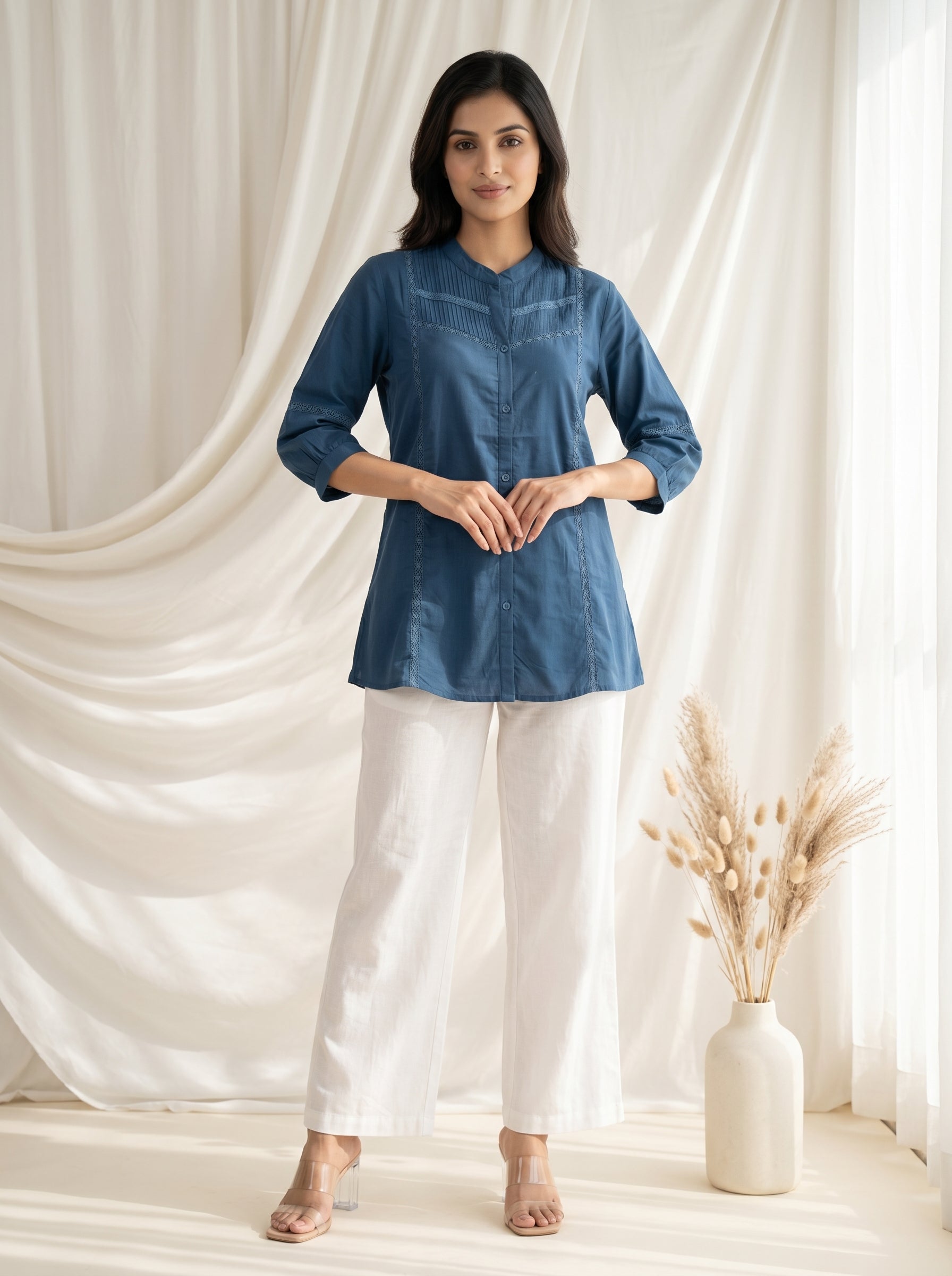 Steel Blue Solid A-Line Tunic