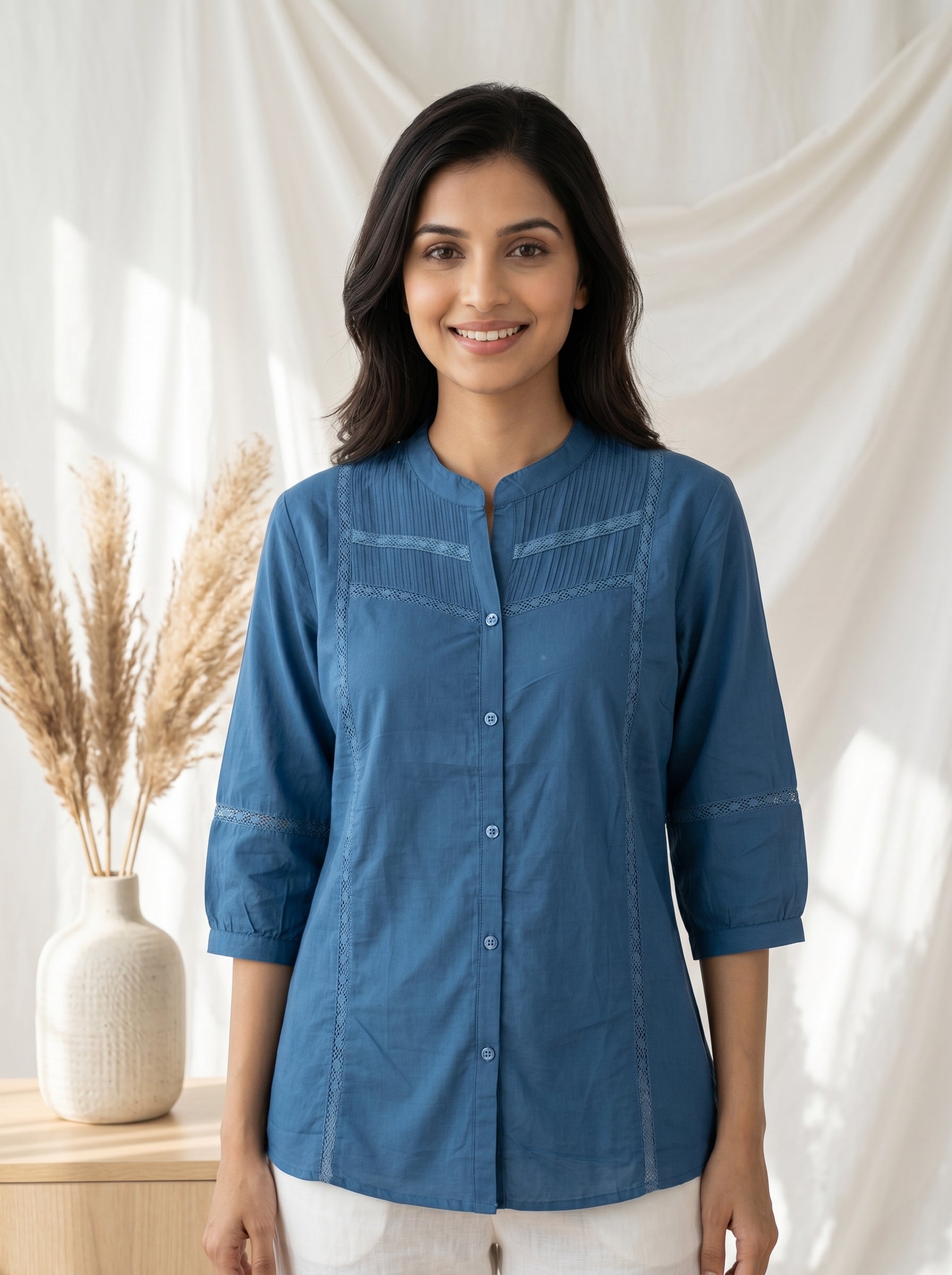 Steel Blue Solid A-Line Tunic