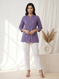Women Lavender Pintuck Cotton Tunic With lace