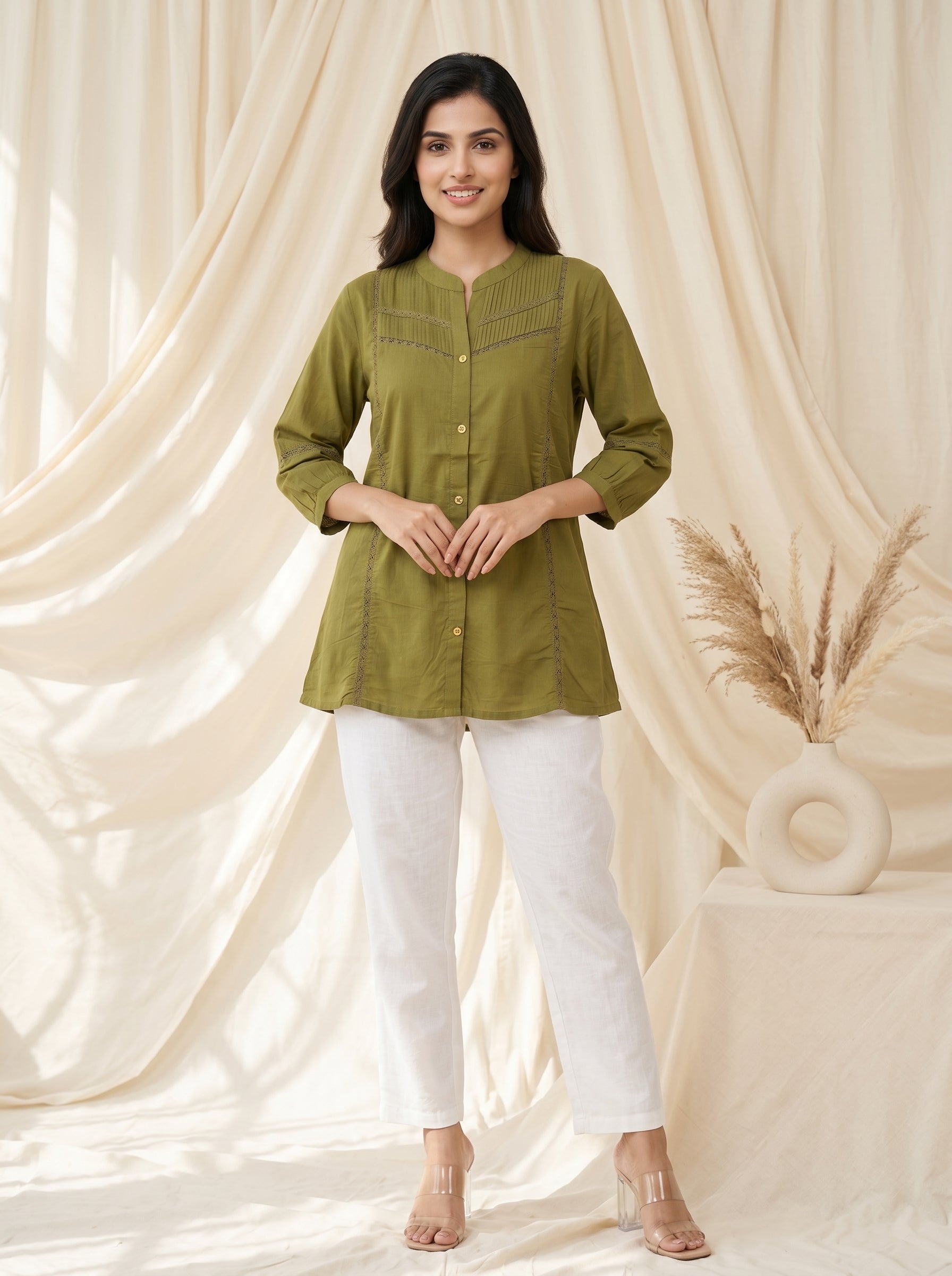 Olive Green Solid A-Line Tunic