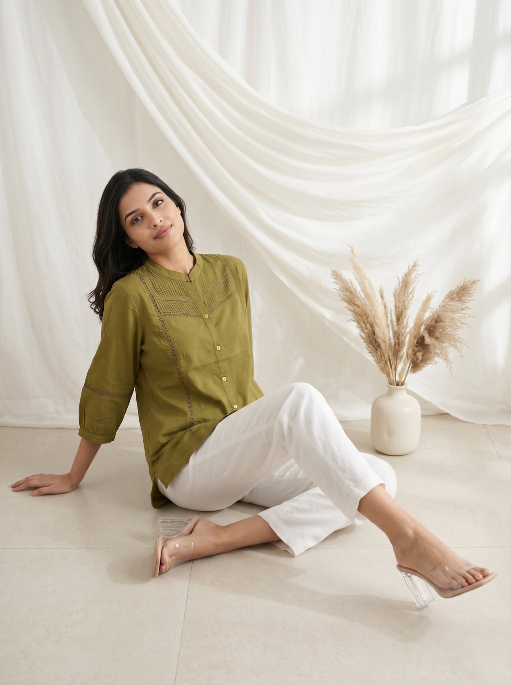 Olive Green Solid A-Line Tunic