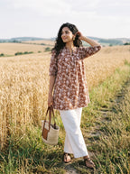 Women's Brown Floral Printed Cotton Tunic