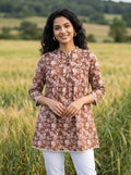 Women's Brown Floral Printed Cotton Tunic