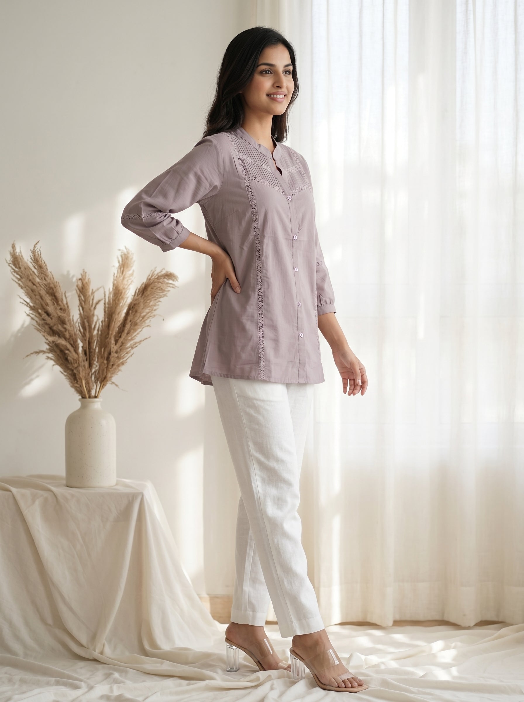 Dusty Mauve Solid A-Line Tunic