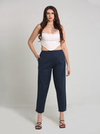 Women Navy Blue Cotton Pant