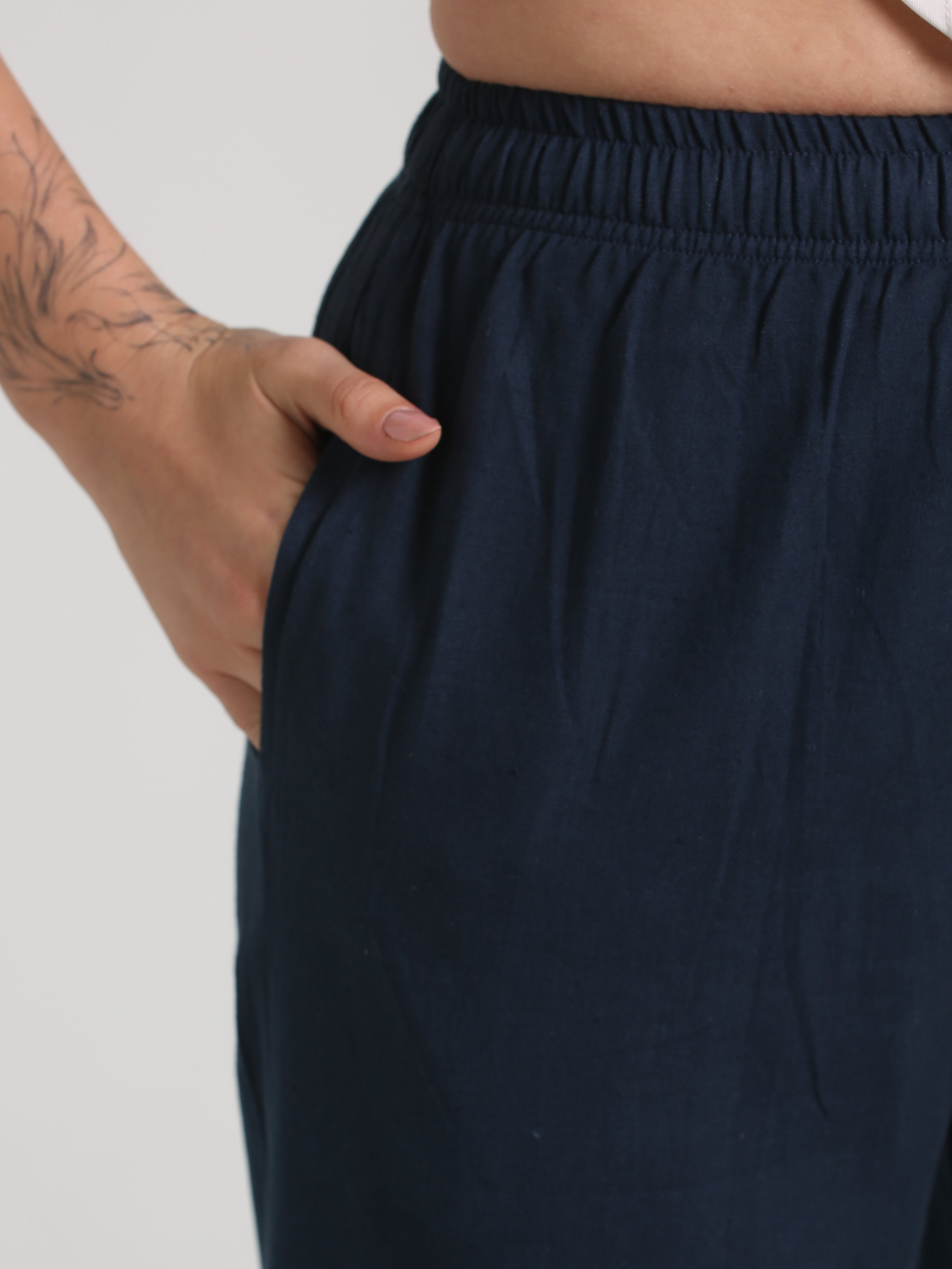 Women Navy Blue Cotton Pant