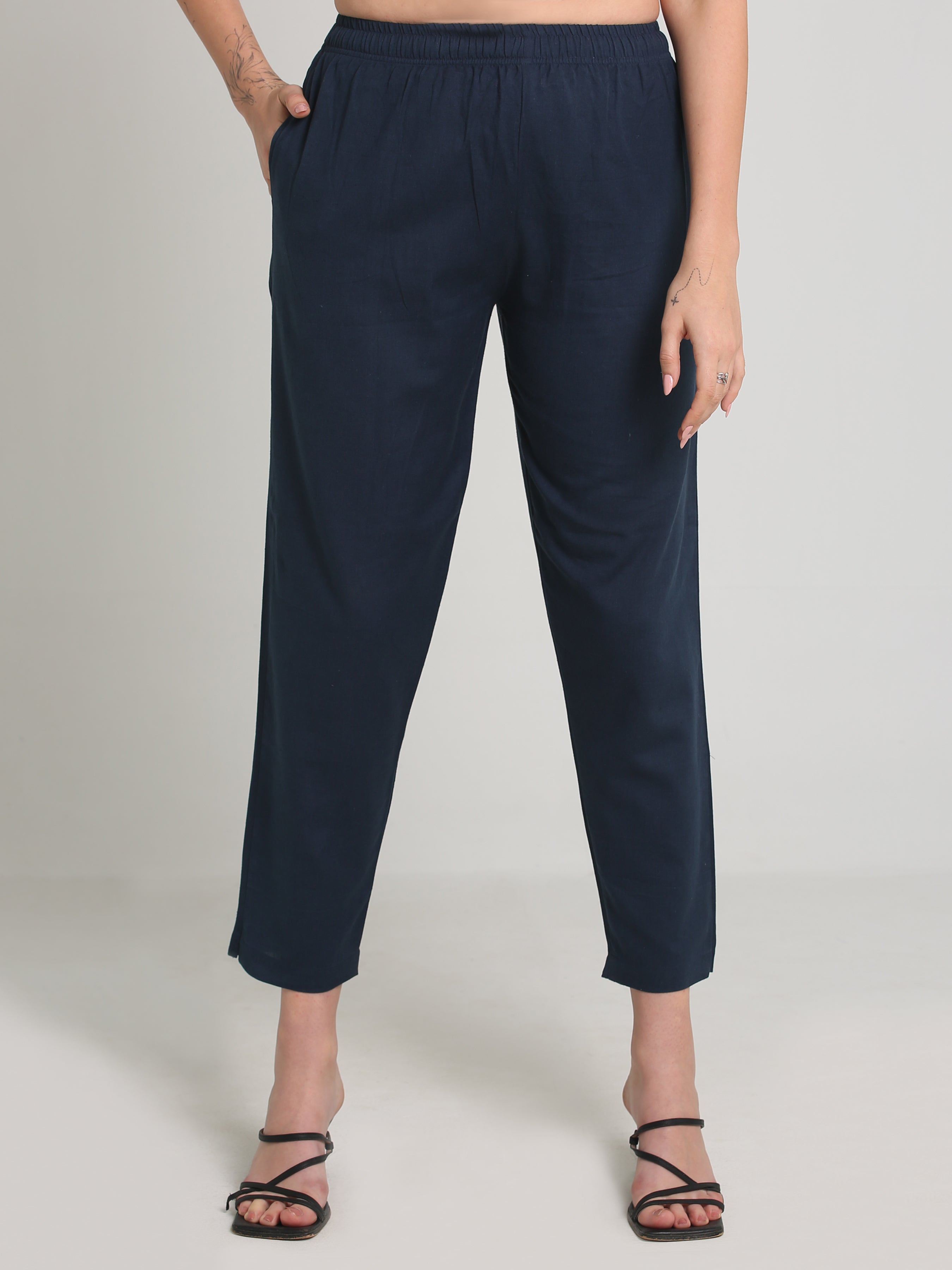 Women Navy Blue Cotton Pant