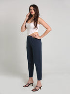 Women Navy Blue Cotton Pant