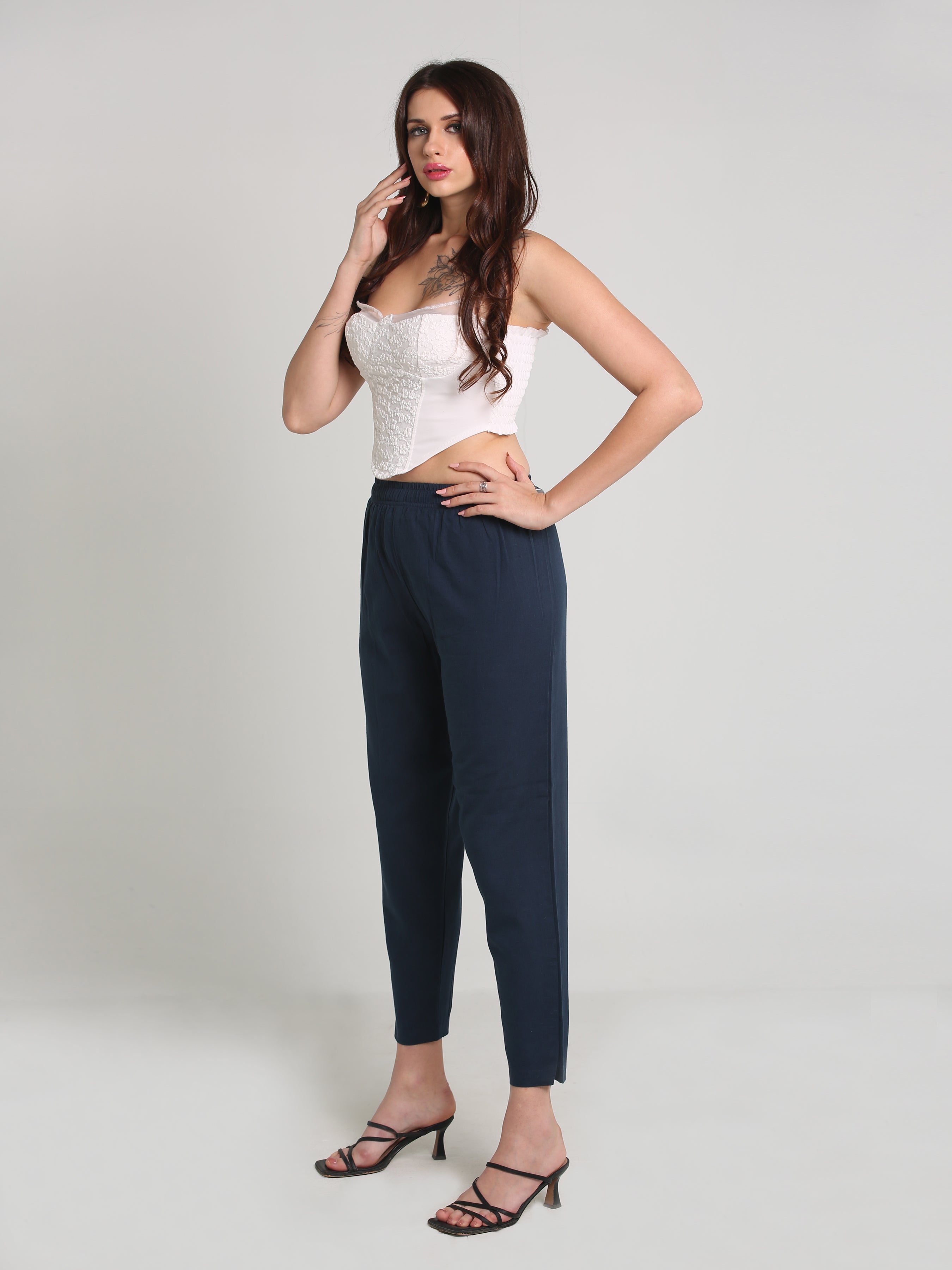 Women Navy Blue Cotton Pant