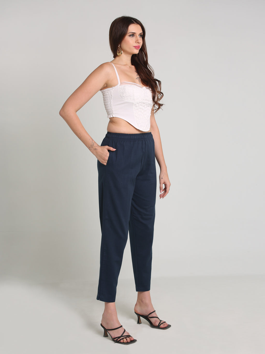 Women Navy Blue Cotton Pant