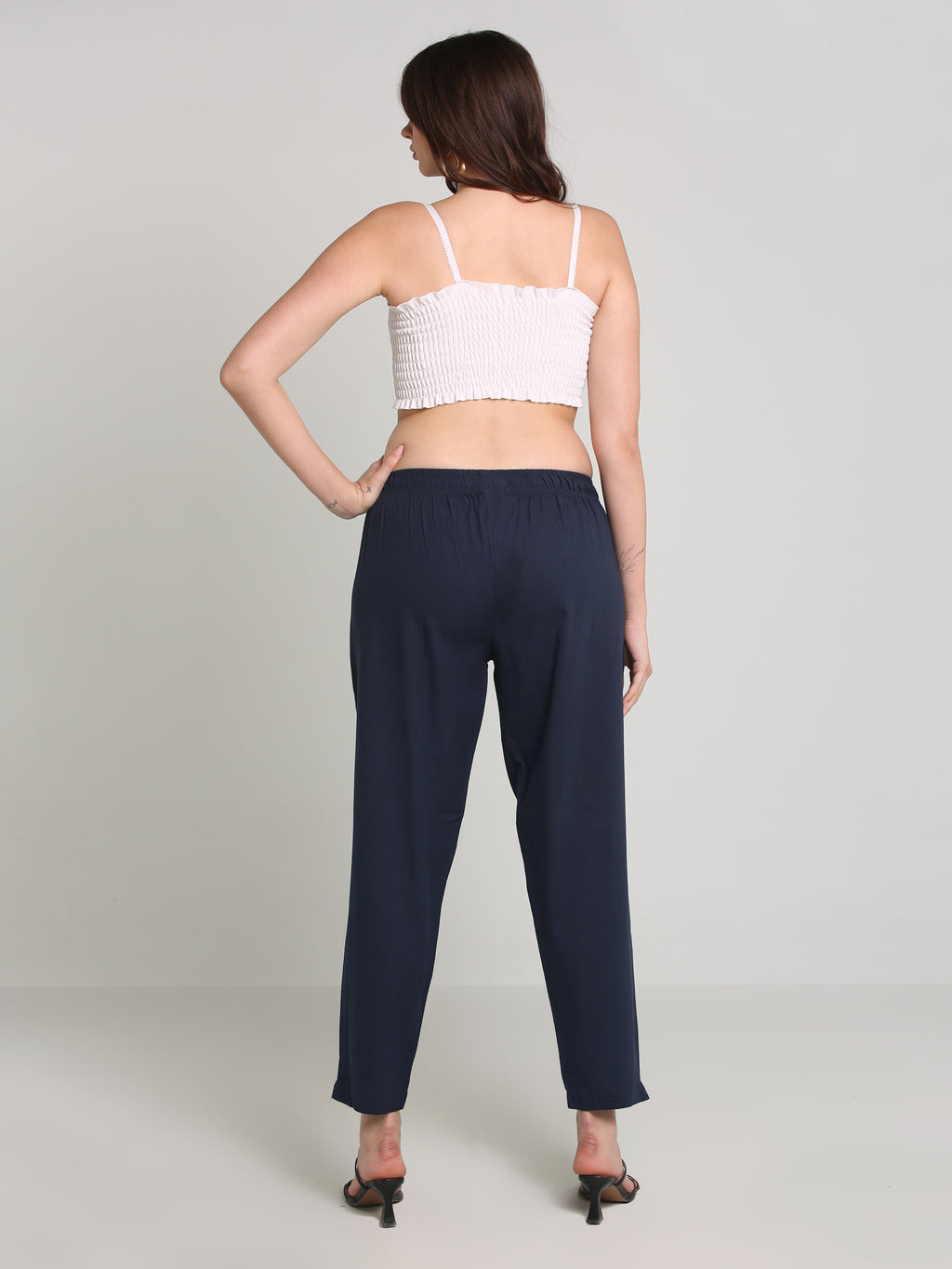 Women Navy Blue Cotton Pant