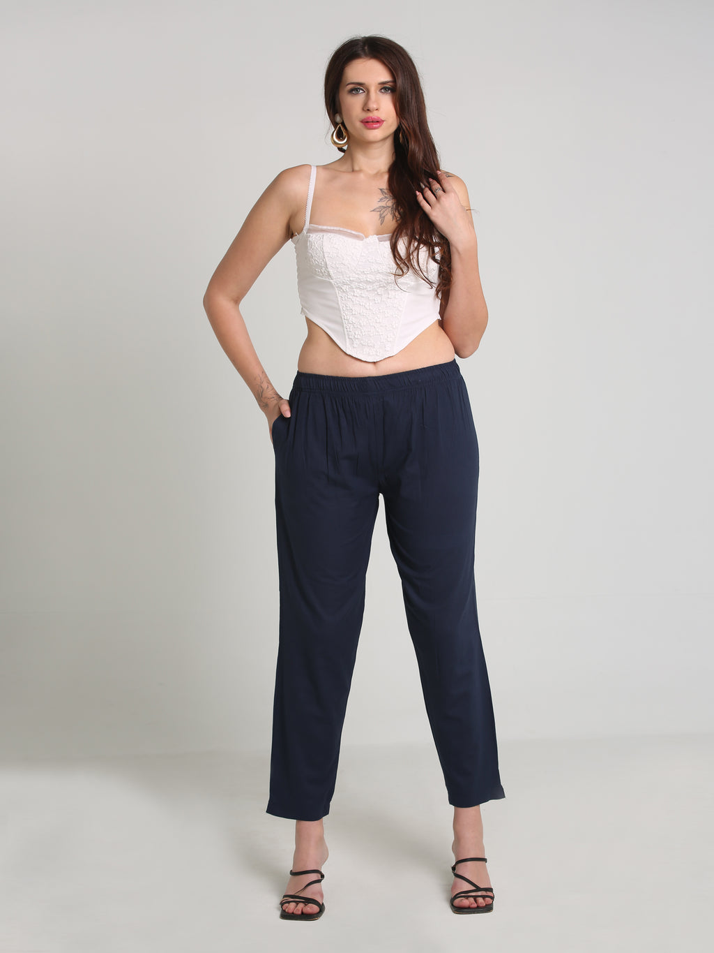 Women Navy Blue Cotton Pant