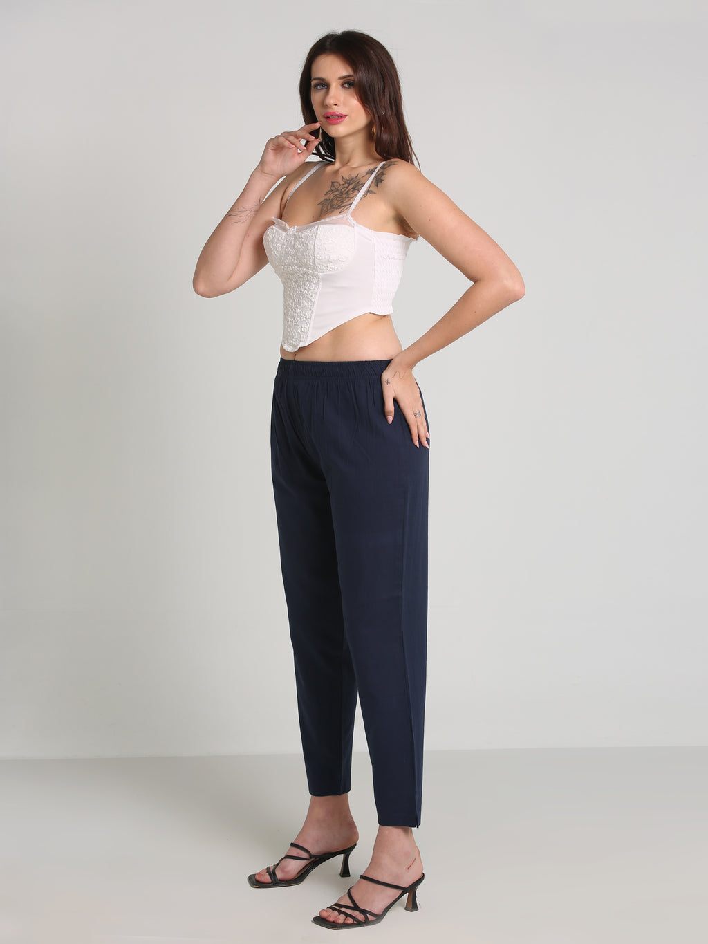 Women Navy Blue Cotton Pant