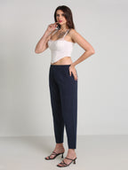 Women Navy Blue Cotton Pant