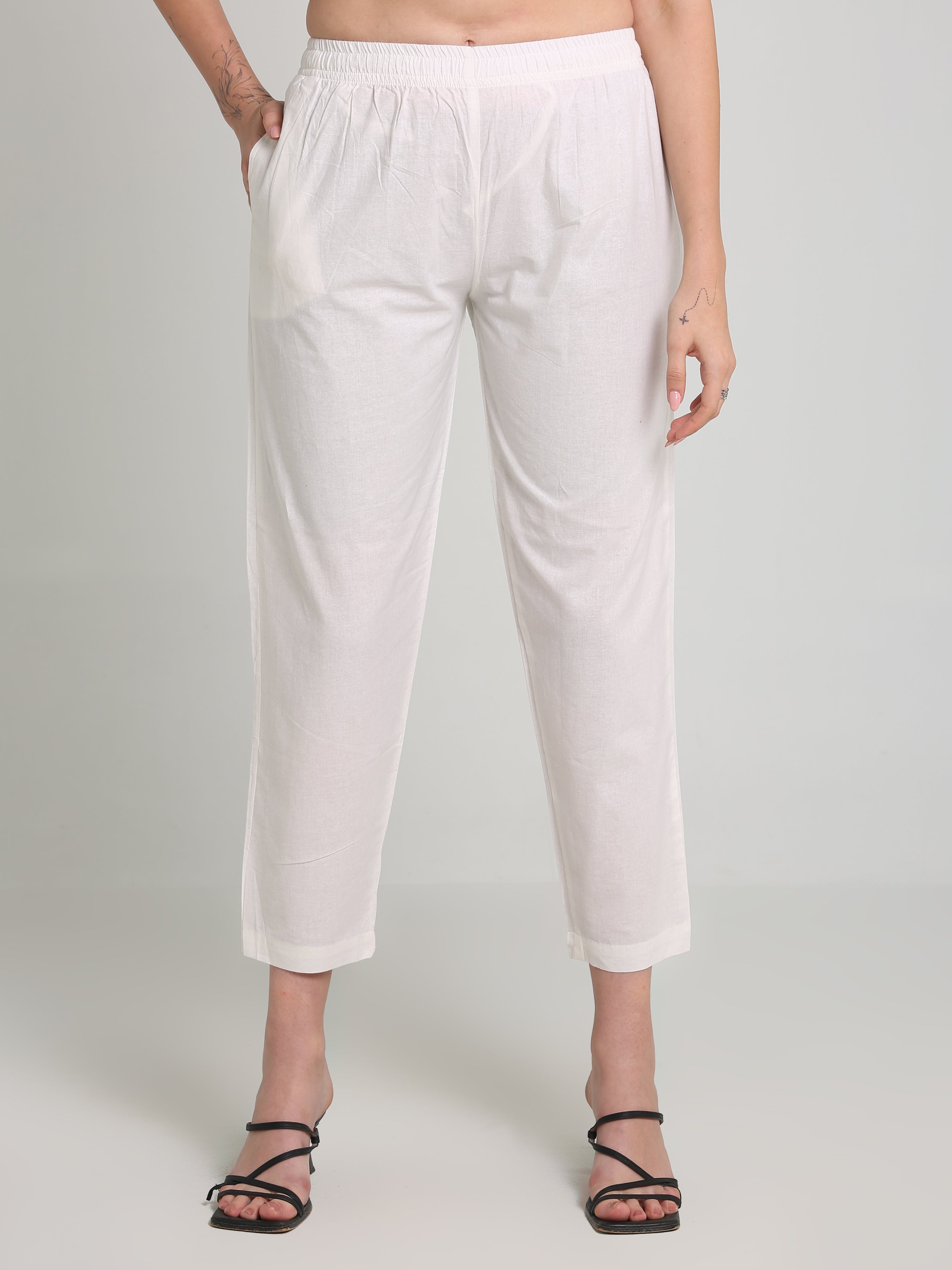 Women White Cotton Pant