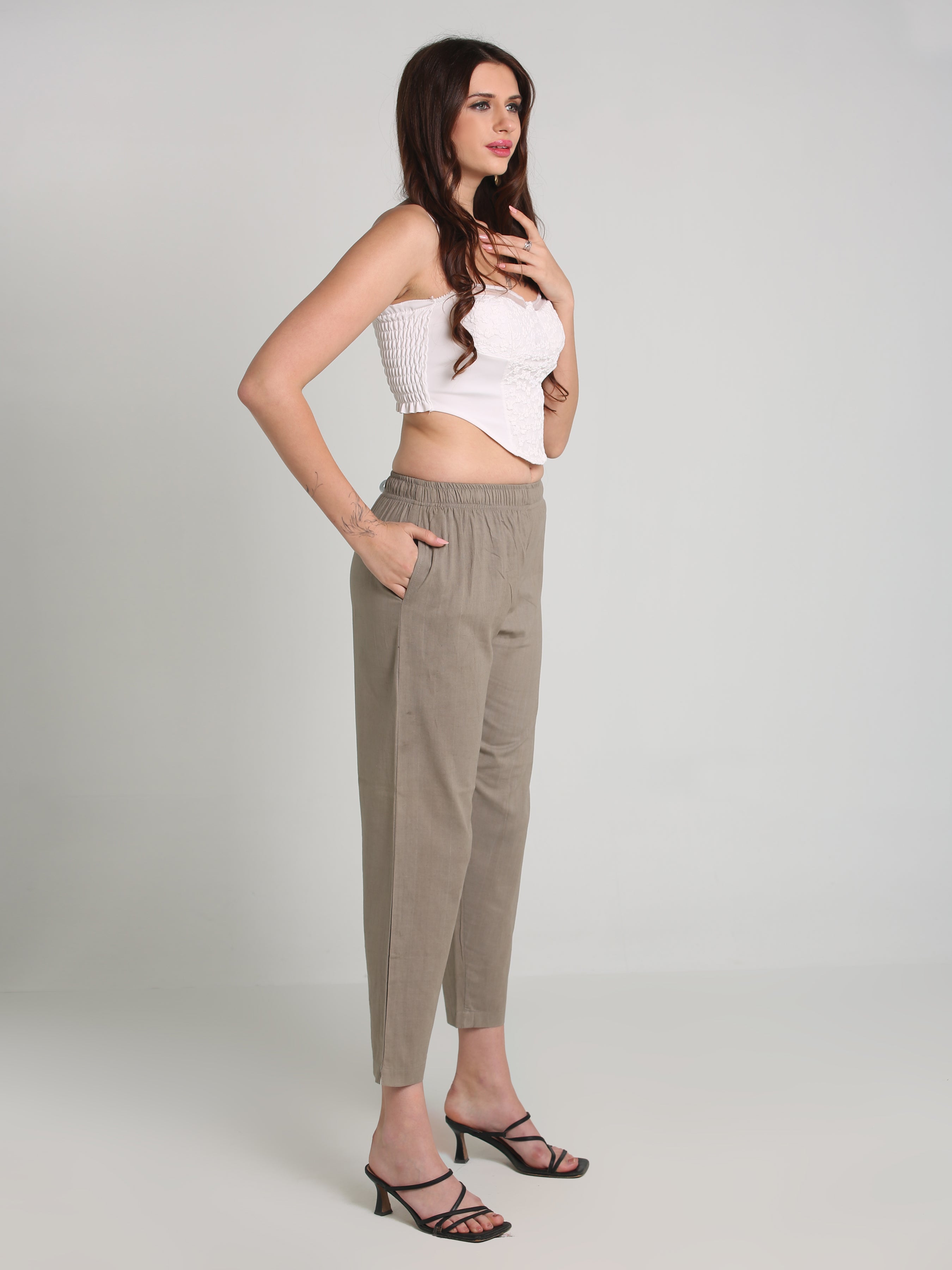 Women Grey Cotton Pant