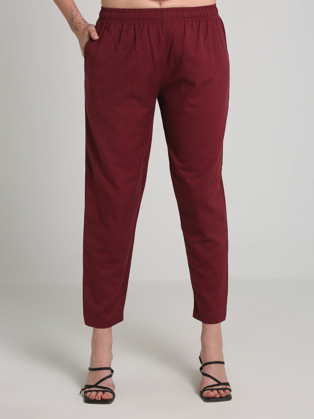 Women Maroon Cotton Pants