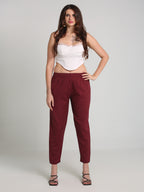 Women Maroon Cotton Pants