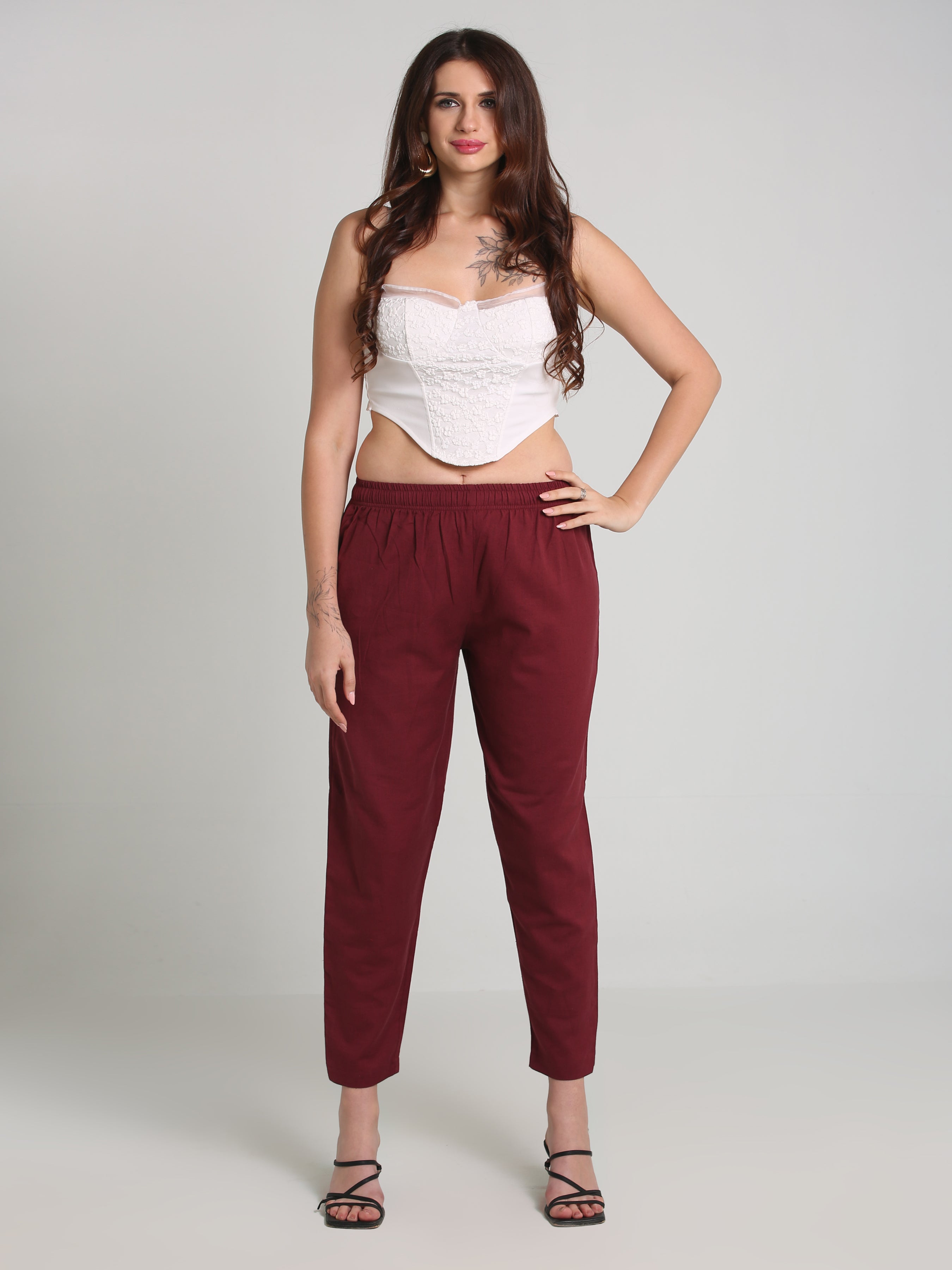 Women Maroon Cotton Pants