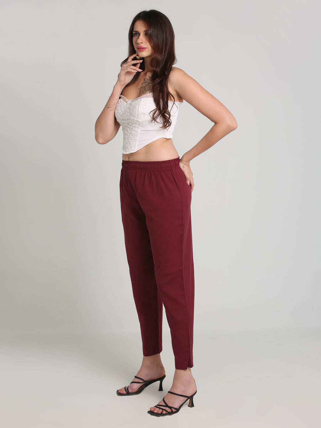 Women Maroon Cotton Pants