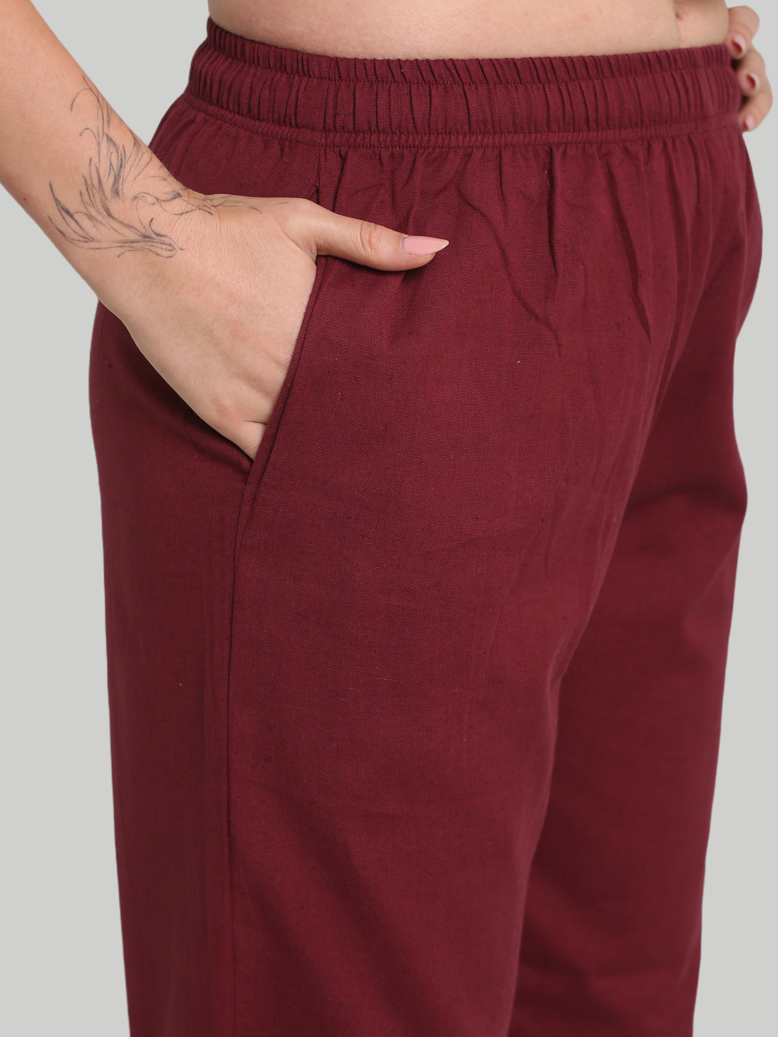 Women Maroon Cotton Pants