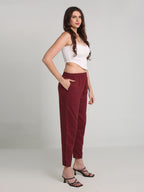 Women Maroon Cotton Pants