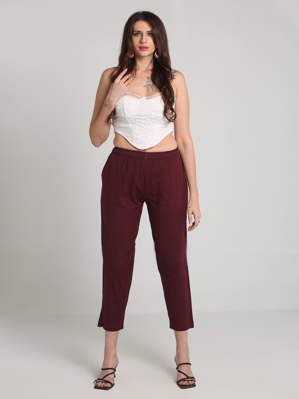 Women Maroon Cotton Pants
