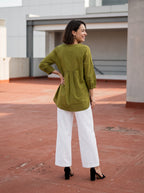 Olive Green Embroidered Cotton Kurti