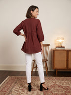 Women's Maroon Embroidered Cotton Top