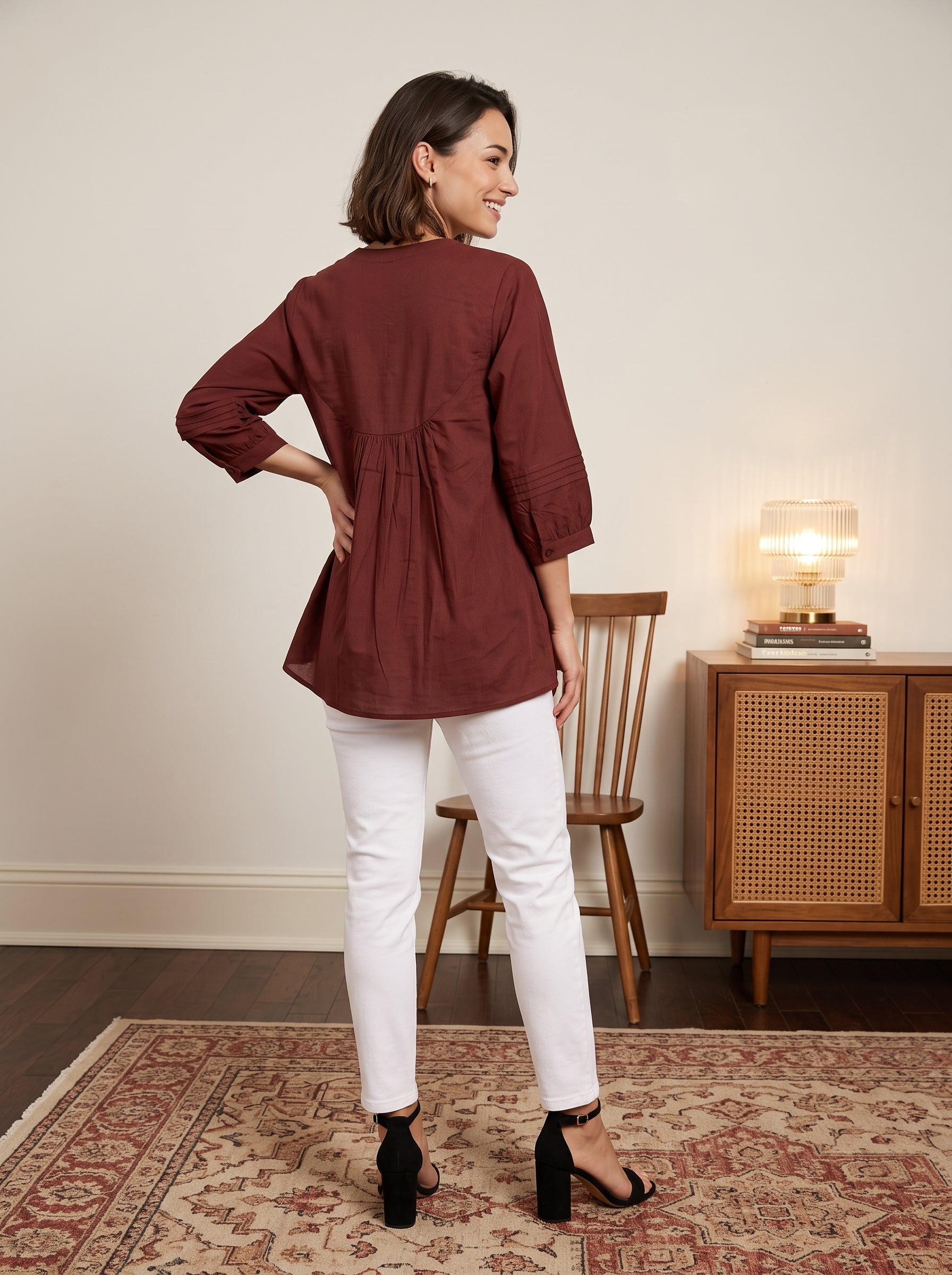 Women's Maroon Embroidered Cotton Top