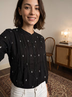 Women's Black Printed Cotton Peplum Top